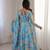 Sky blue printed muslin anarkali gown set with dupatta