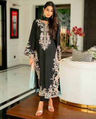 Black satin rayon kaftan set with dupatta 1