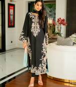 Black satin rayon kaftan set with dupatta