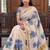 chiku -blue color flower digital printed linen cotton blend sarees