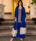 Navy blue mos satin kurti palazzo set with dupatta