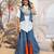 Denim palazzo set with embroidered koti & printed shirt