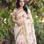 chiku -red color flower digital printed linen cotton blend sarees