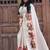 chiku-red green flower digital printed linen cotton blend sarees