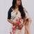 chiku-red green flower digital printed linen cotton blend sarees