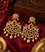 Gold plated cz chandbali earrings with pearls for women | traditional bridal jewelry