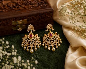 Gold plated cz chandbali earrings with pearls for women | traditional bridal jewelry 3