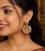 Gold plated cz chandbali earrings with ruby beads for women | bridal ethnic jewelry