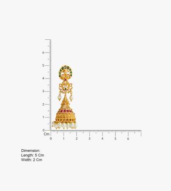 Gold plated kemp jhumka earrings with pearls | south indian temple jewelry for women 3