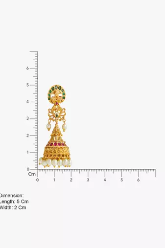 Gold plated kemp jhumka earrings with pearls | south indian temple jewelry for women