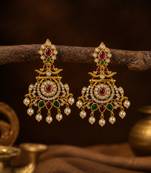 Gold plated cz chandbali earrings with pearls | south indian temple jewelry for women