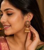 Gold plated kemp floral jhumka earrings with pearls | south indian temple jewelry