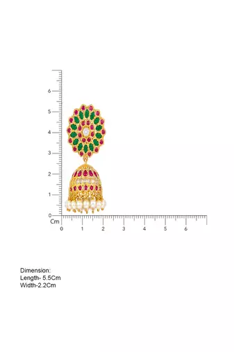 Gold plated kemp floral jhumka earrings with pearls | south indian temple jewelry