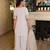 Cream chinon silk embroidery kurta palazzo set with organza dupatta