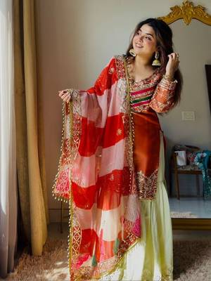 rust satin silk blend kurta ghaghra set - organza dupatta salwar suit 4
