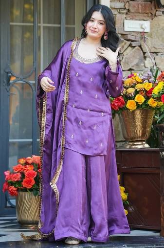 lavender french crepe kurta pant set - sequin embroidered salwar suit