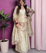 cream chinon silk blend kurta pant set - sequin embroidered salwar suit