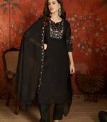 women's embroidered cotton blend kurta pant with dupatta set | silk blend pants | ethnic suit set