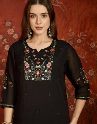 women's embroidered cotton blend kurta pant with dupatta set | silk blend pants | ethnic suit set 2