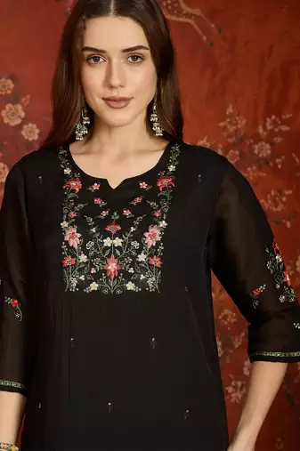 women's embroidered cotton blend kurta pant with dupatta set | silk blend pants | ethnic suit set