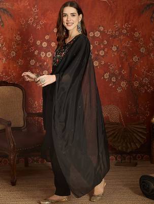 women's embroidered cotton blend kurta pant with dupatta set | silk blend pants | ethnic suit set 4