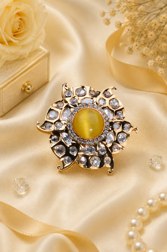 Golden glow gold finish american diamond adjustable ring
