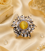 Golden glow gold finish american diamond adjustable ring