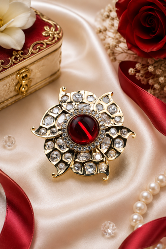 Regal red bloom american diamond adjustable ring