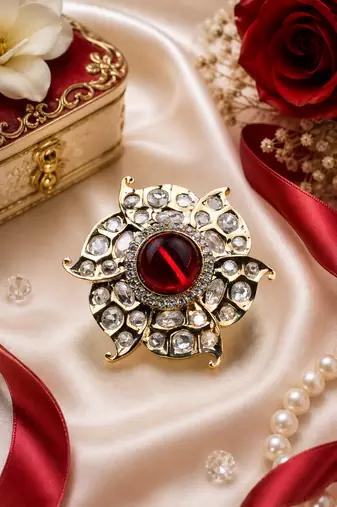 Regal red bloom american diamond adjustable ring
