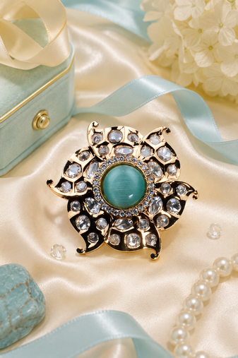 Celadon glow luxury gold finish cocktail adjustable ring