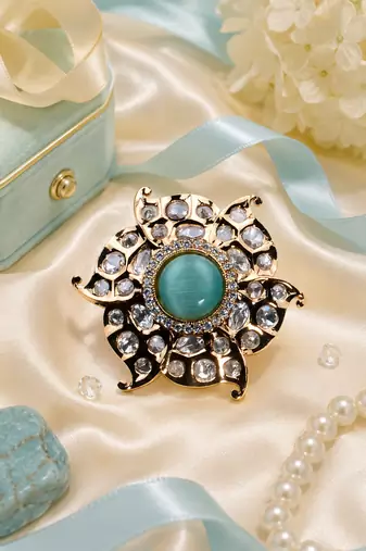 Celadon glow luxury gold finish cocktail adjustable ring