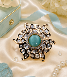 Celadon glow luxury gold finish cocktail adjustable ring
