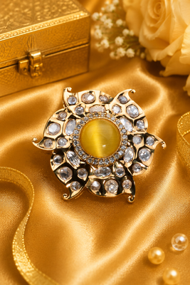 Golden glow gold finish american diamond adjustable ring 2
