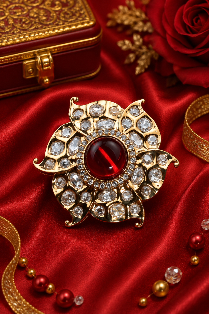 Regal red bloom american diamond adjustable ring