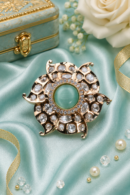 Celadon glow luxury gold finish cocktail adjustable ring 2