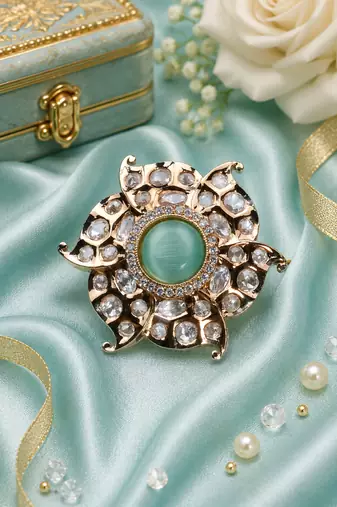 Celadon glow luxury gold finish cocktail adjustable ring