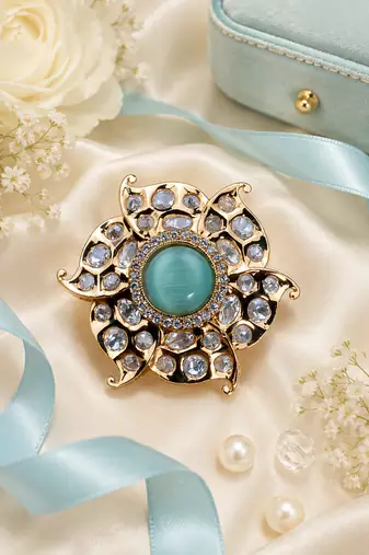 Celadon glow luxury gold finish cocktail adjustable ring