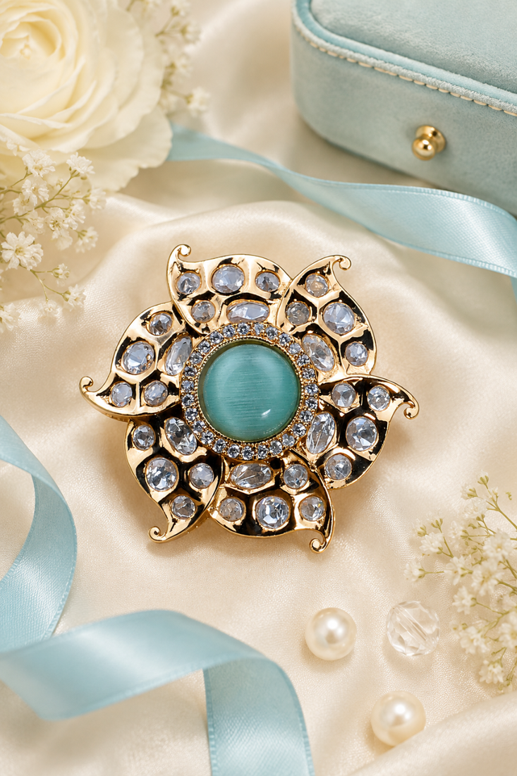 Celadon glow luxury gold finish cocktail adjustable ring