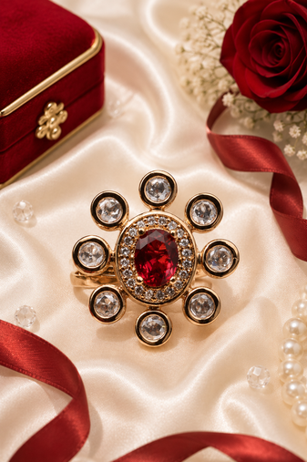 Ruby Glow Gold Finish Adjustable Ring