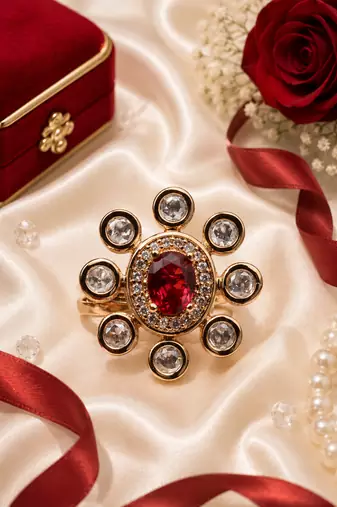 Ruby Glow Gold Finish Adjustable Ring