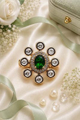 Emerald glow gold finish adjustable ring 1