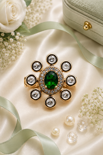 Emerald glow gold finish adjustable ring