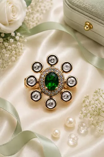 Emerald glow gold finish adjustable ring