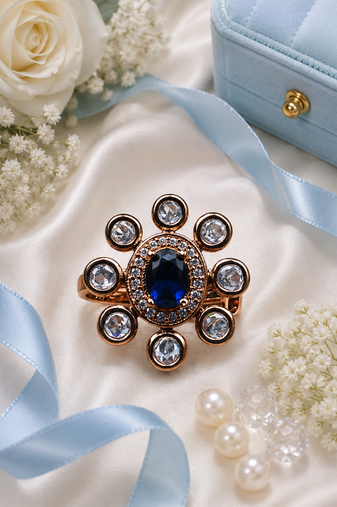 Sapphire glow gold finish adjustable ring
