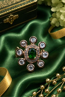 Emerald glow gold finish adjustable ring 2