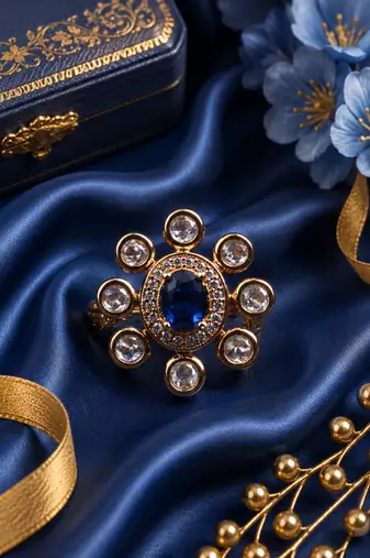 Sapphire glow gold finish adjustable ring
