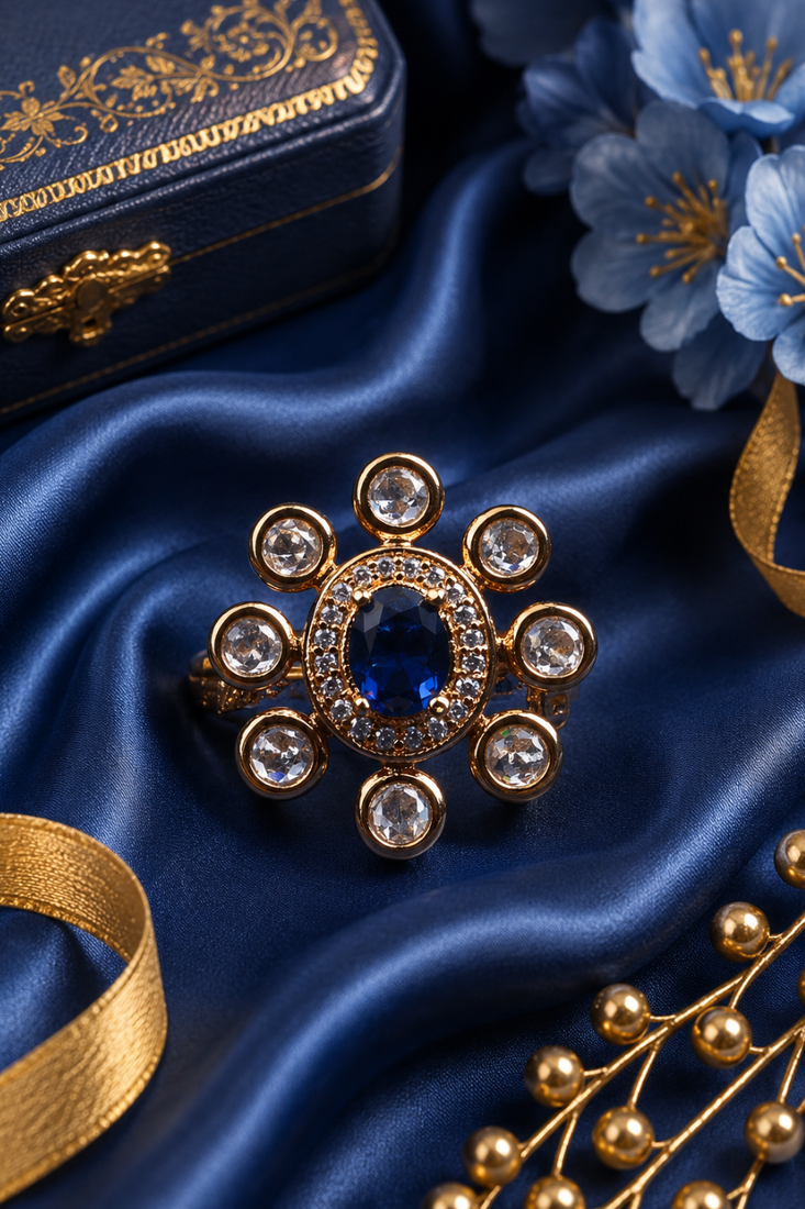 Sapphire glow gold finish adjustable ring