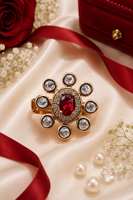Ruby Glow Gold Finish Adjustable Ring 3