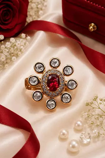 Ruby Glow Gold Finish Adjustable Ring