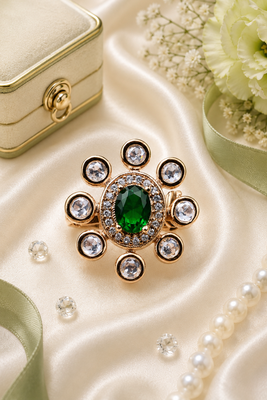 Emerald glow gold finish adjustable ring 3